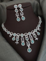Indian Silver Plated CZ Multi Layer Necklace Earring Set For Wedding