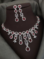 Indian Silver Plated CZ Multi Layer Necklace Earring Set For Wedding