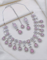 Indian Flower Design Silver Plated AD CZ Choker Earring Mangtikka Set