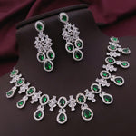 Traditional Silver Plated Floral AD CZ Choker Earring Set For Women