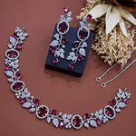 Jaipuri Flower Design Silver Plated AD Choker Earring Set For Wedding