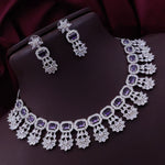 Bollywood Floral Inspired CZ Silver Plated Choker Earring Set For Women