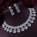 Bollywood Floral Inspired CZ Silver Plated Choker Earring Set For Women