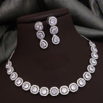 Bridal Ethnic Silver Tone CZ Choker Earring Set For Gift