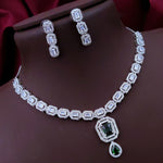 Bridal Wedding Silver Plated Squaral Shaped AD CZ Stone Necklace Earring Set
