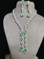 Indian Statement Bridal AD Silver Plated Necklace Earring Set For Wedding