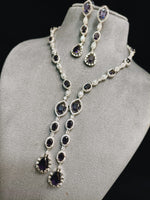 Indian Statement Bridal AD Silver Plated Necklace Earring Set For Wedding