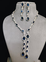 Indian Statement Bridal AD Silver Plated Necklace Earring Set For Wedding