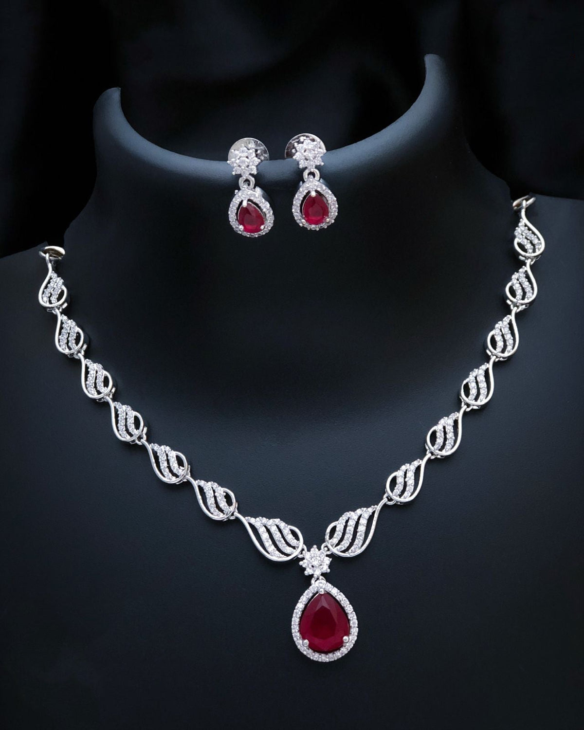 Stylish American Diamond Statement Silver Plated Necklace Earring Set