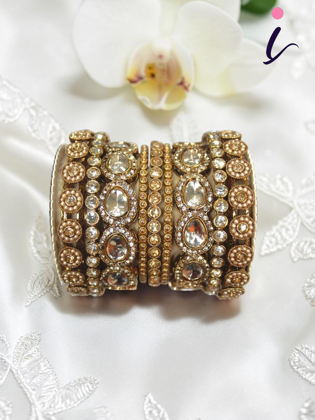 Kundan Kada Set, Indian Bangle Set, Thread Bangle Set, Kundan, Stones & Silk Threads Bridal Bangle Set for Women, Set of 2 for Both Hands