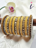 Gold Bangles Set with Stone Work Kadas, Traditional Indian Bridal Wedding Jewelry for Women