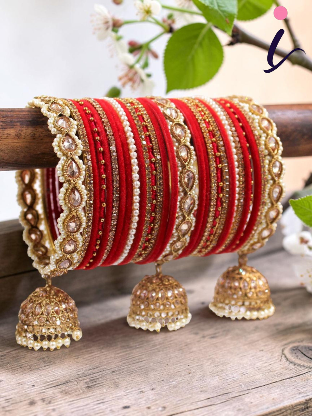 Bridal Velvet Bangles Set with Golden Work Tassel Latkan, Traditional Indian Wedding Jewelry for Women