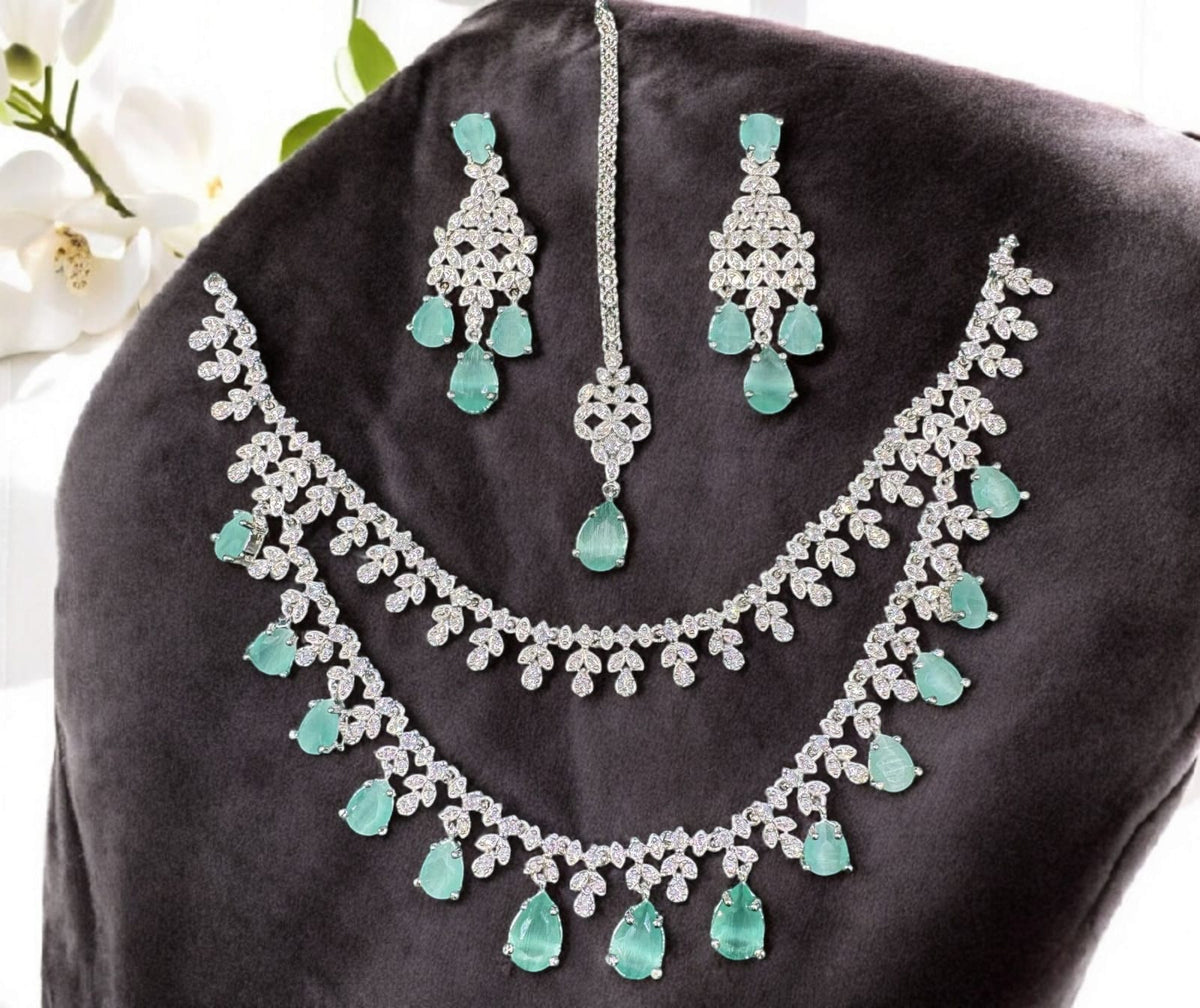 Floral Double Layer AD Choker Earrings Set | Kundan Jewelry | AD Jewelry | Indian Jewelry | Traditional Jewelry