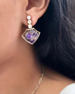 Bridal Gold Plated Polki Statement Necklace Earring Set For Wedding