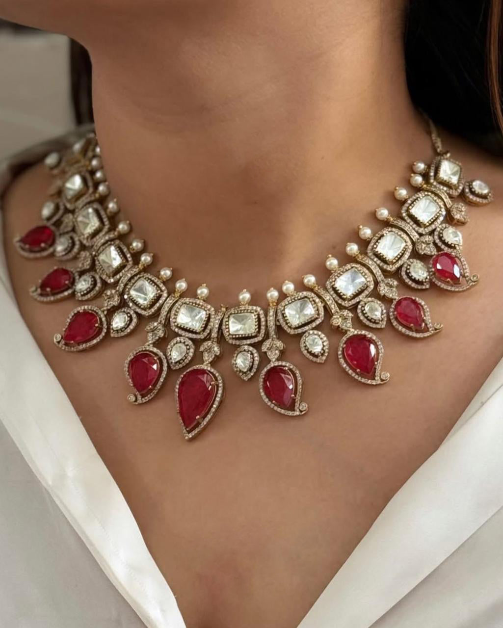 Bollywood Gold Plated Polki Indian Choker Earring jewelry Set