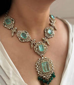 Mint Gold Plated Floral Polki Necklace Earring Wedding Jewelry Set