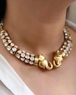 Indian Elephant Design Gold Plated Polki Choker Earring Set For Wedding