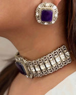 Pakistani Wedding Silver Plated Polki Choker Earring Set