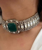 Pakistani Wedding Silver Plated Polki Choker Earring Set