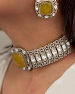 Pakistani Wedding Silver Plated Polki Choker Earring Set