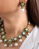 Green Flower Design Polki Kundan Choker Earring Set For Bridal Wedding