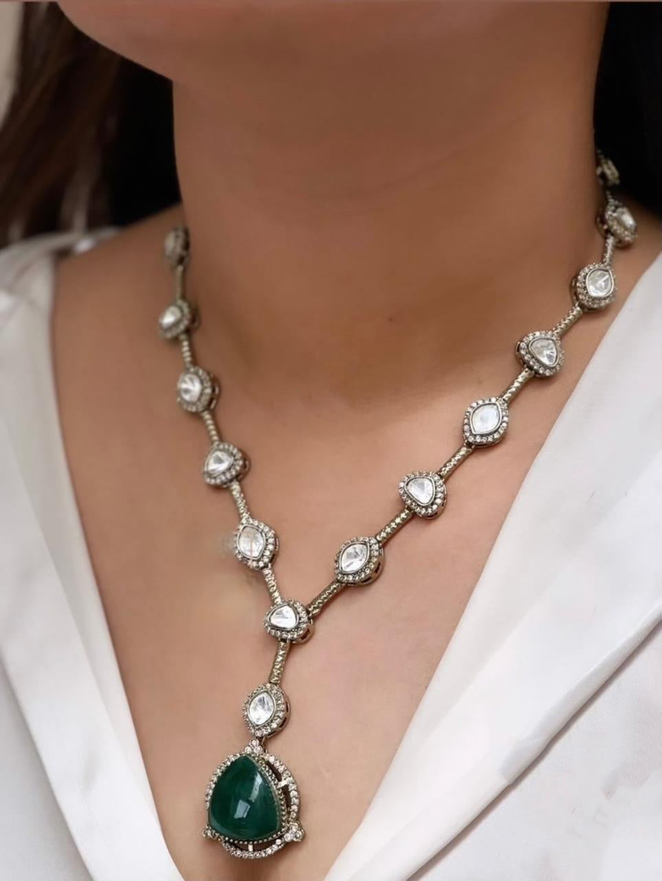 Bollywood Design Teardrop Polki Necklace For Wedding