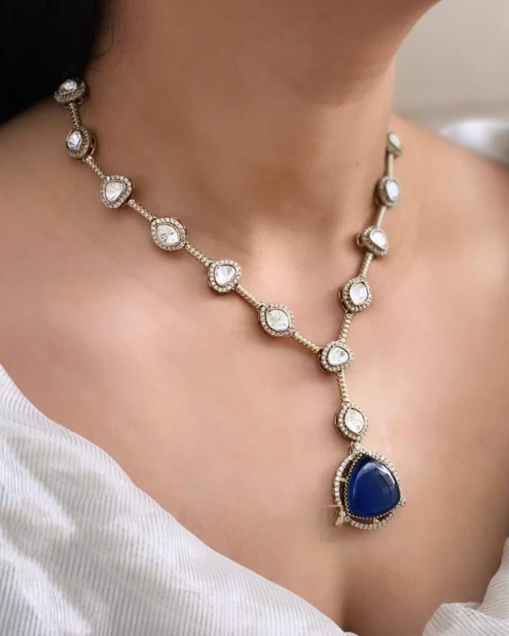 Bollywood Design Teardrop Polki Necklace For Wedding