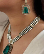 Emerald Green Bollywood Inspired Polki Necklace Earring Set For Wedding