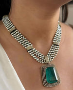 Emerald Green Bollywood Inspired Polki Necklace Earring Set For Wedding