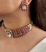 Indian Handcrafted Gold Plated Floral Polki Choker Earring Set