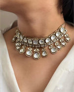 Wedding Silver Tone Floral Polki Choker Earring Set