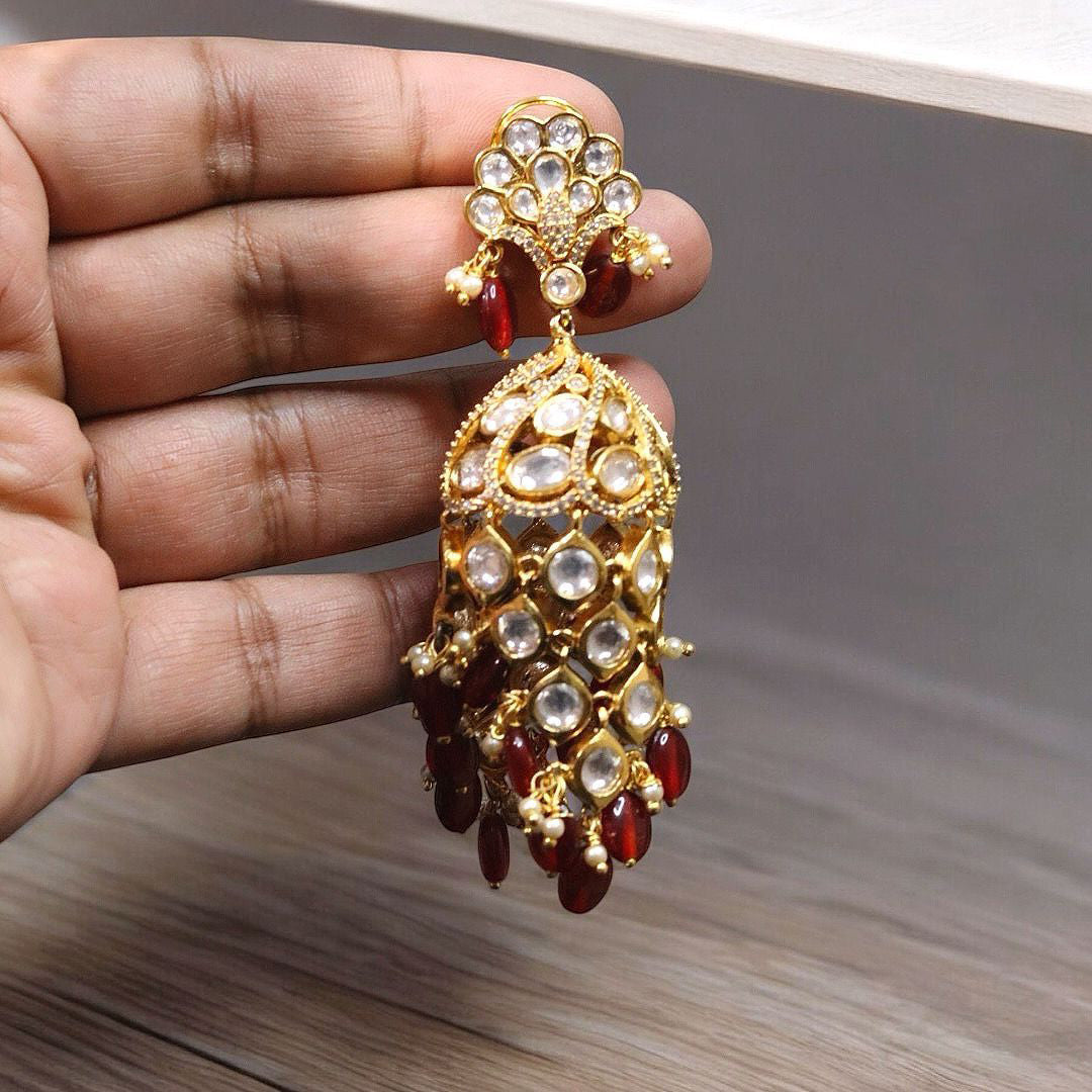 Rajsthani Gold Plated Stone Work Jhumki Earrings Set