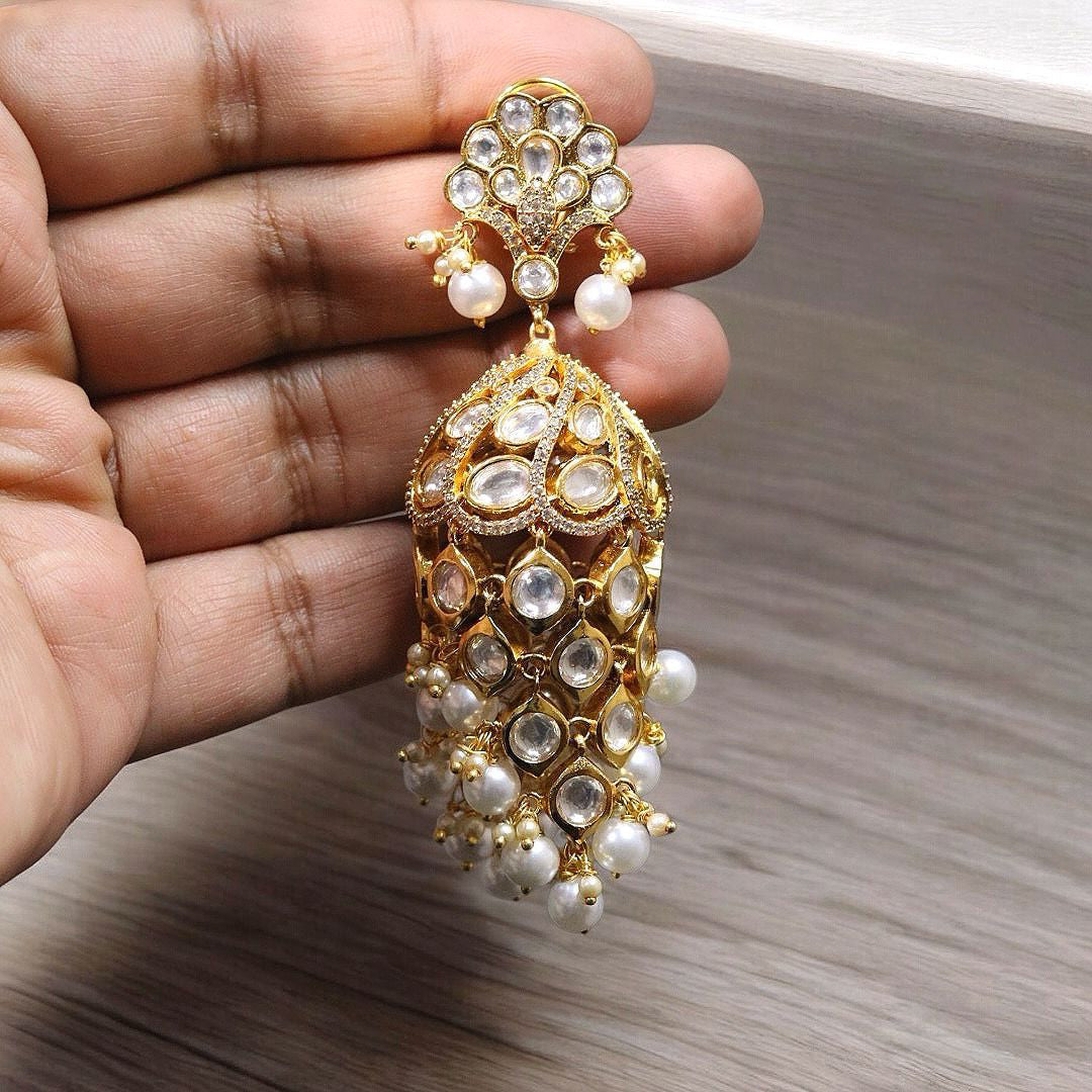 Rajsthani Gold Plated Stone Work Jhumki Earrings Set