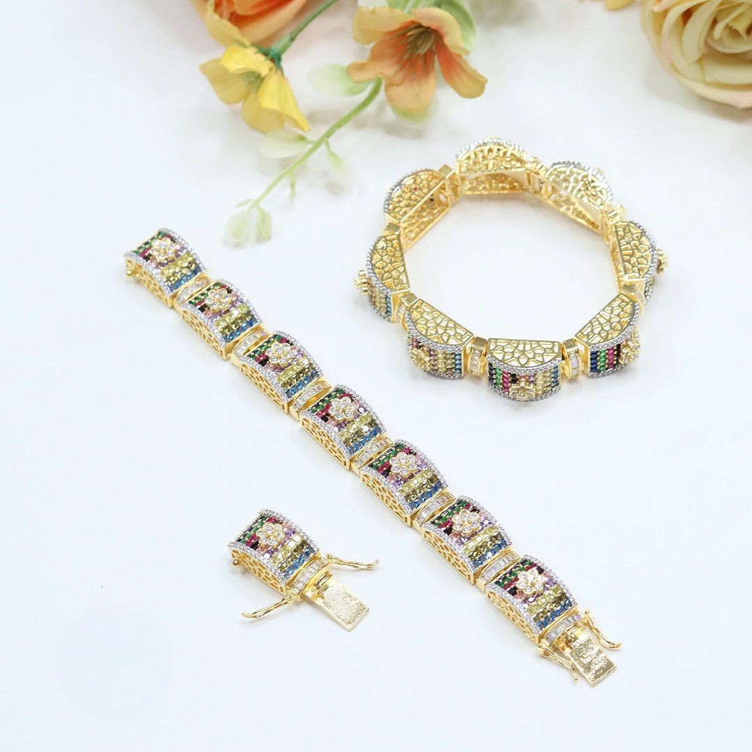 Gold-Plated Ruby Red CZ Bracelet Set | Indian Jewellery | Indian Bracelet Set