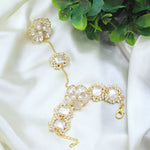 White Floral Pearl & Stone Haathphool – Delicate Bridal Hand Harness Jewelry