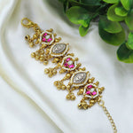 Traditional Gold Plated Bracelet with Kundan, Pearl & Pink Stone Detailing