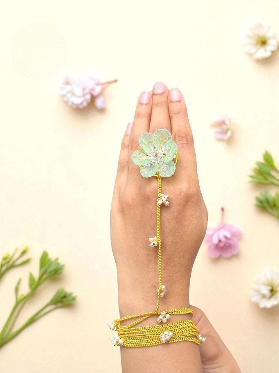 Pastel Floral Statement Haathphool with Pearl Accents | Indian Jewellery | Bridal Haathphool Jewelry Indian Haathphool Set