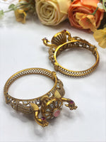 Traditional Gold-Plated Temple Kada Bangles with Pink & Kundan Stones – Bridal Jewelry