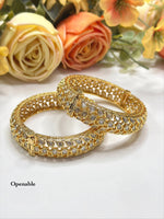 Dazzling Full-Stone Polki Openable Bangles (Gold Tone)