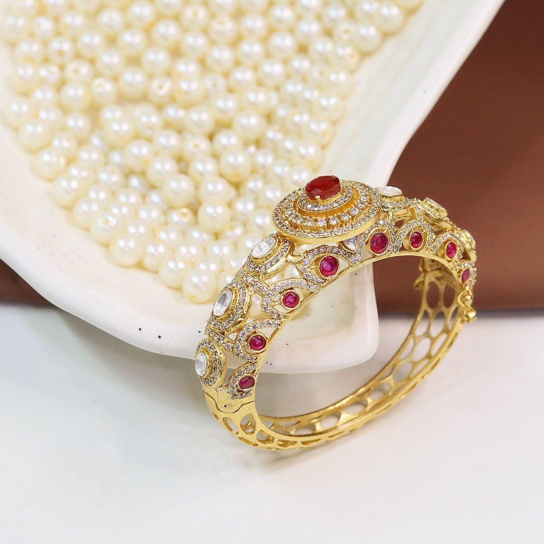 Exquisite Openable Ruby and Kundan Kada
