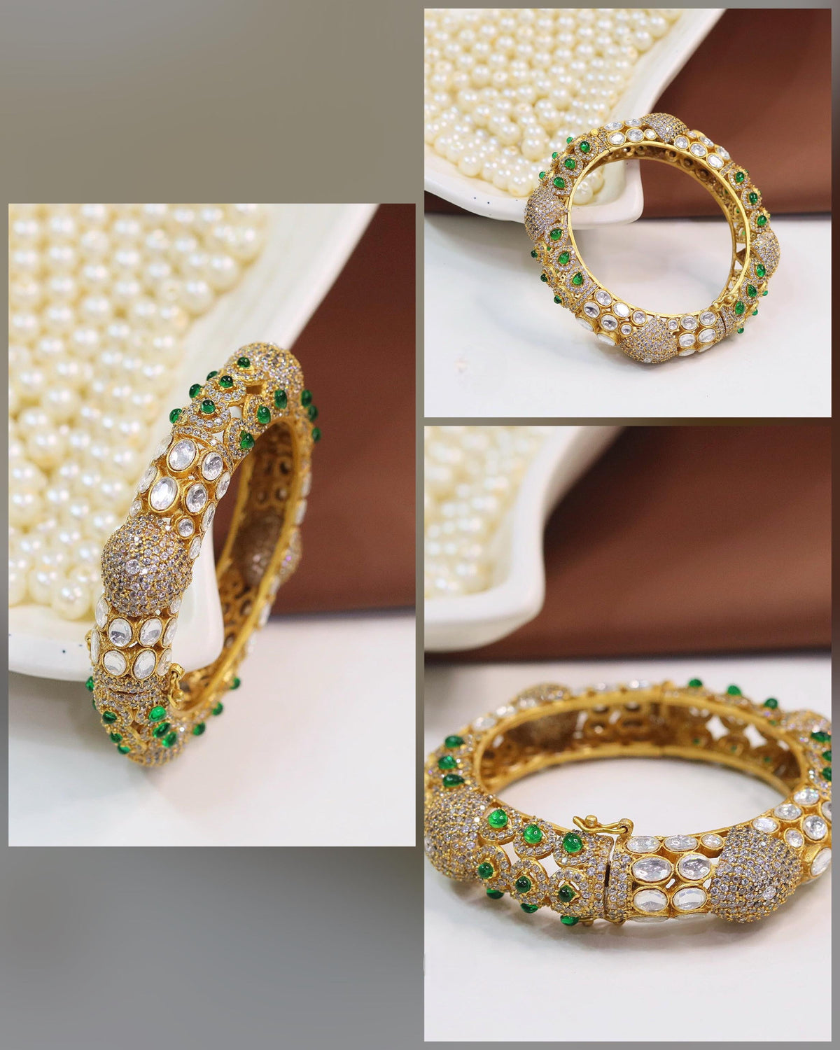 Elegant Openable Kundan Polki Kada with Emerald Stones – Royal Heritage Collection