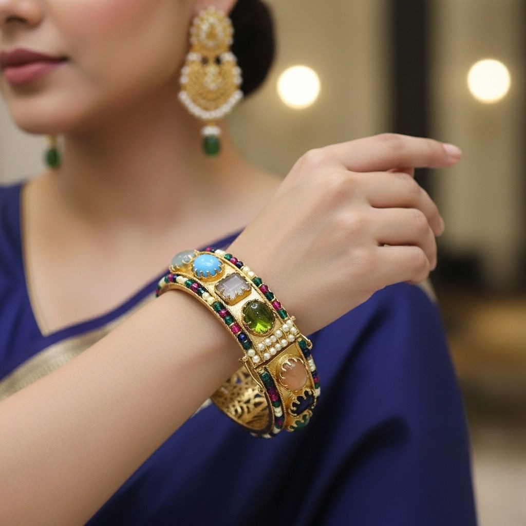 Royal Multi-Stone Openable Kada – Handcrafted Heritage Elegance