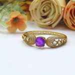 Royal Gold-Plated Openable Kada with Purple Stone and CZ Accents
