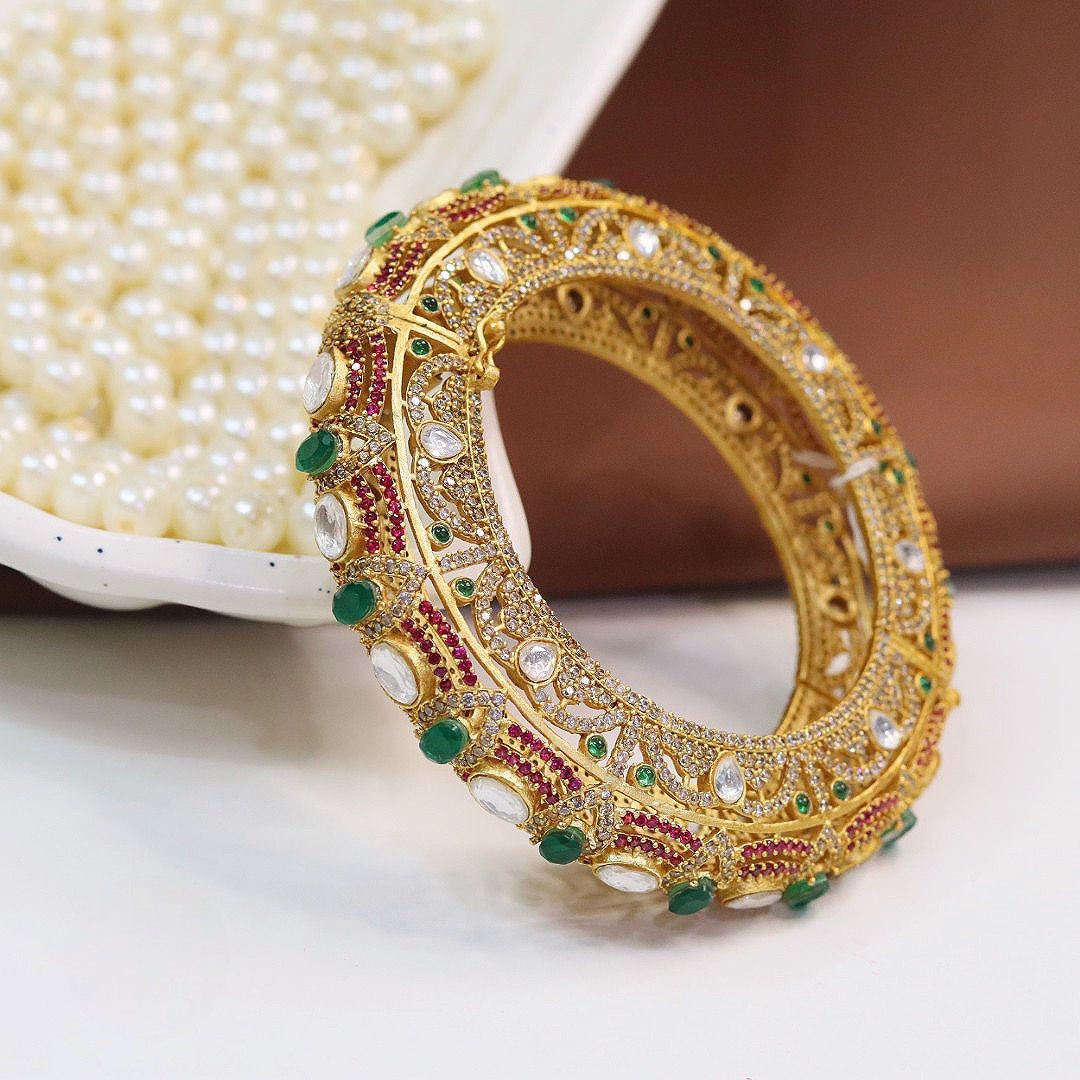 Regal Heritage Kundan Polki Openable Kada – Ruby & Emerald Detailing