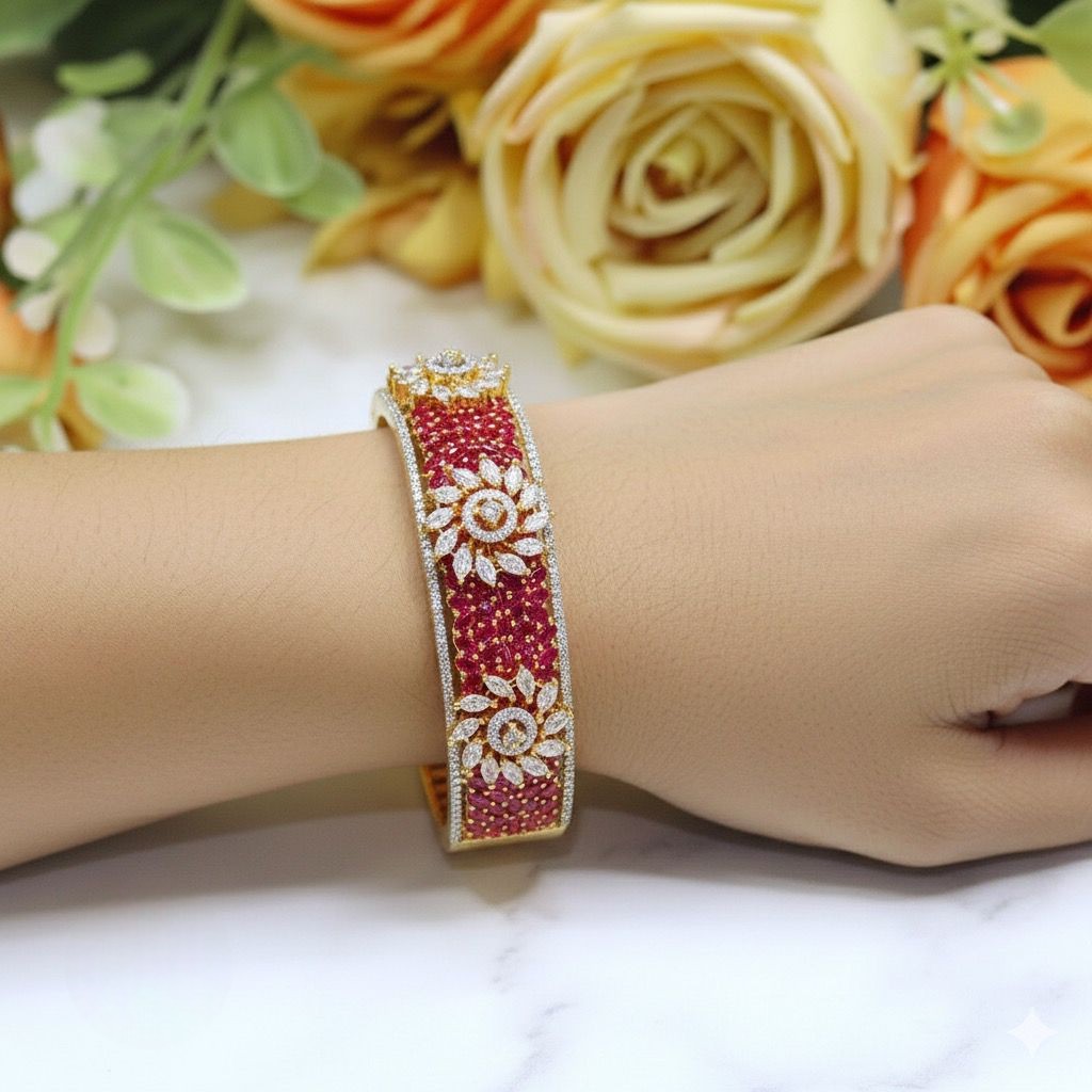 Openable Ruby Red Floral Diamond Kada