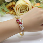 Luxurious Gold-Plated Ruby & Diamond Simulant Openable Cuff Bracelet