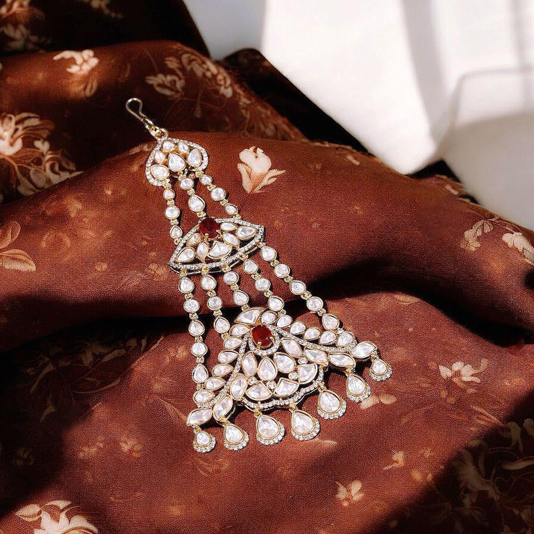 Multi Layered Stone Work Indian Maangtikka For Wedding