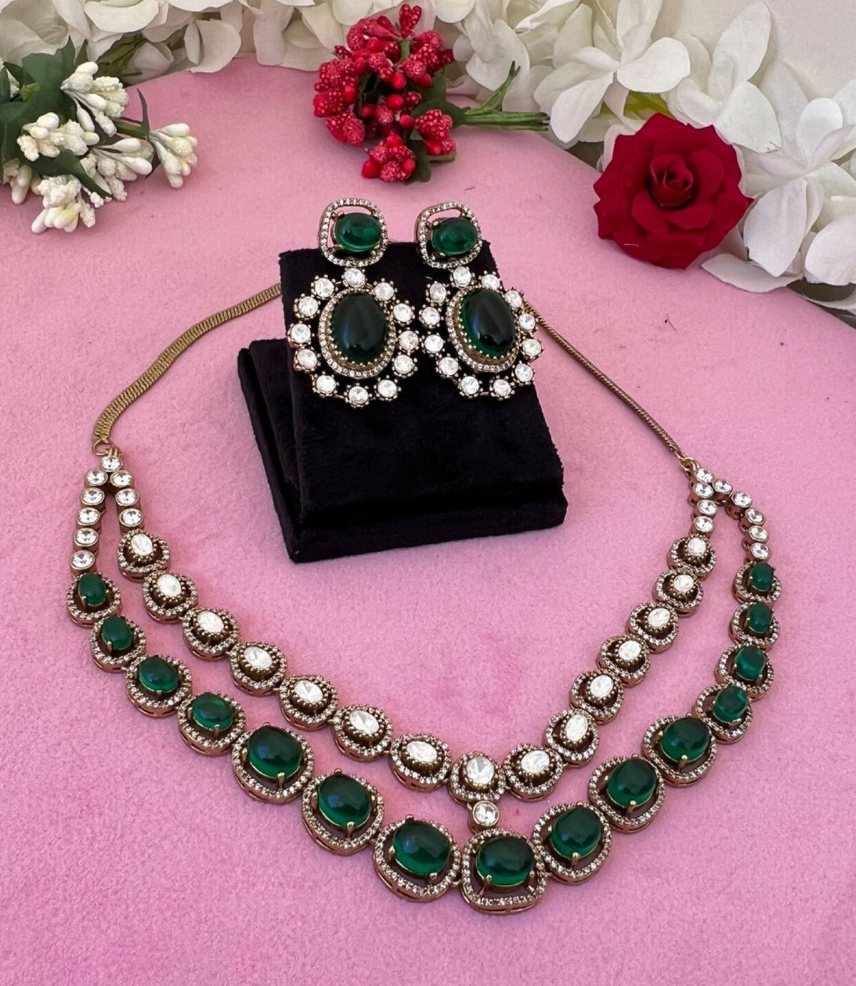 Pakistani Royal Layered Polki Work Necklace Earrings For Wedding