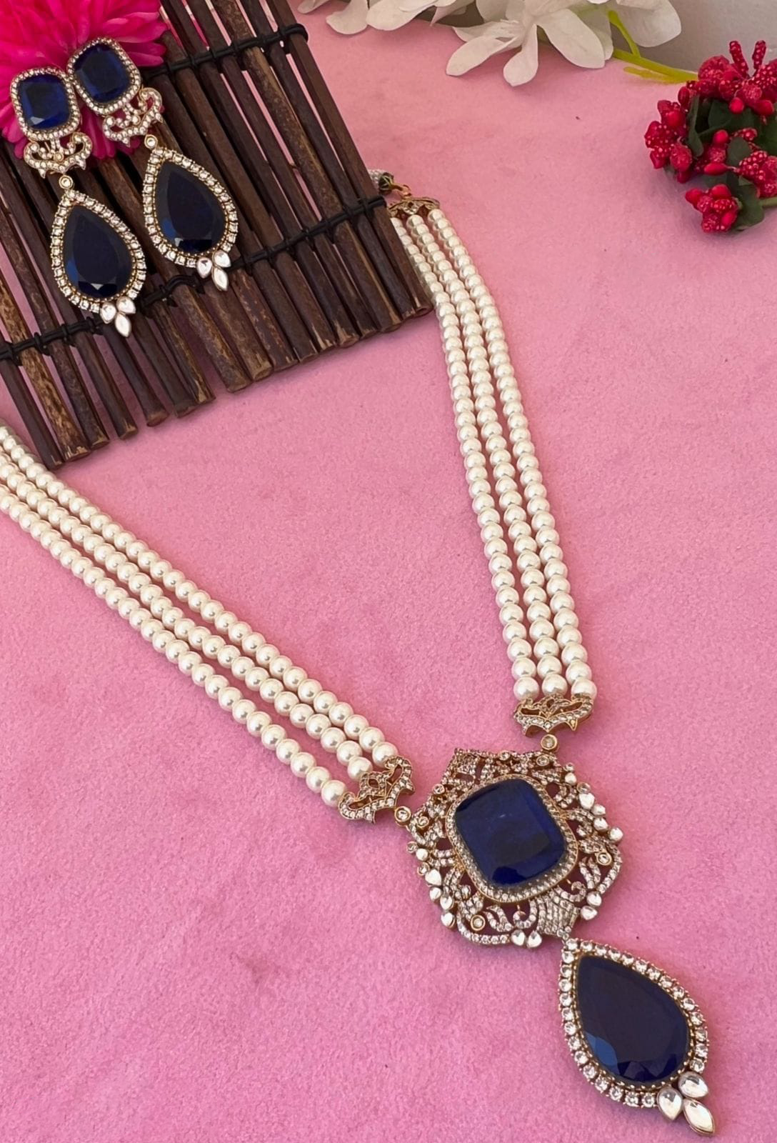 Wedding Gold Plated Polki Stone Work Necklace Earrings Set