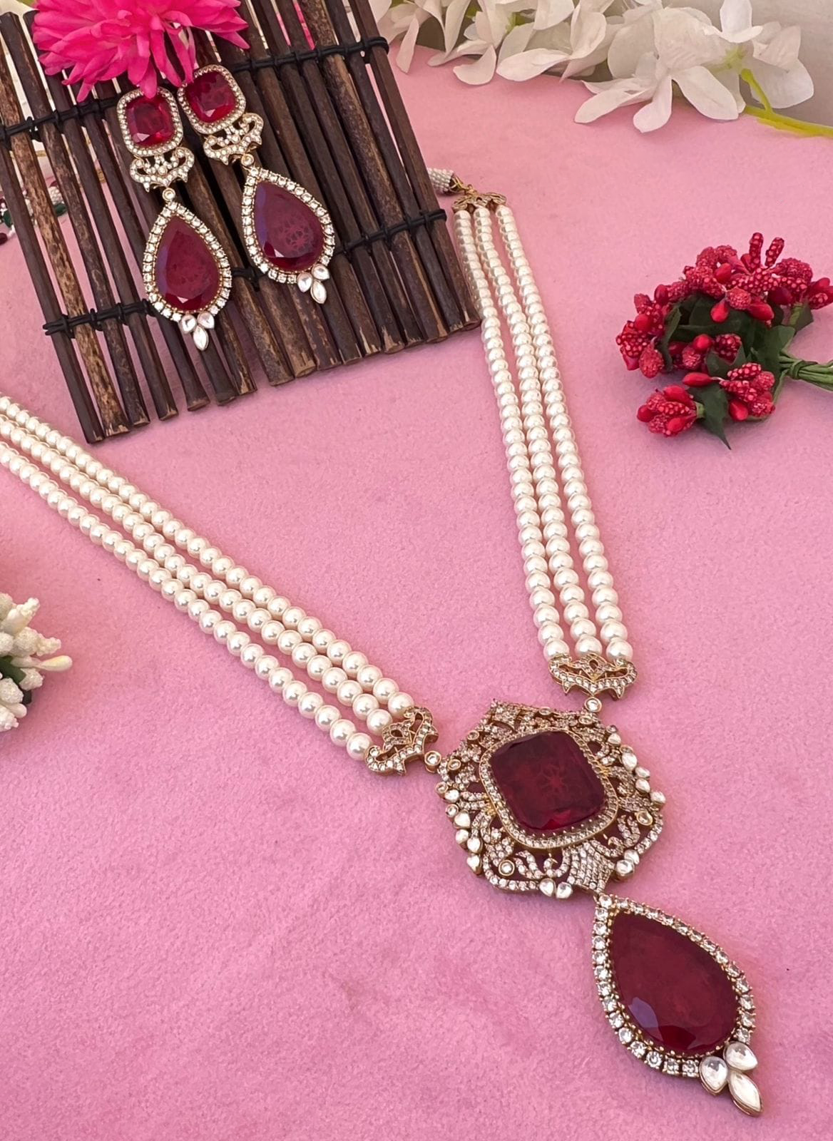 Wedding Gold Plated Polki Stone Work Necklace Earrings Set